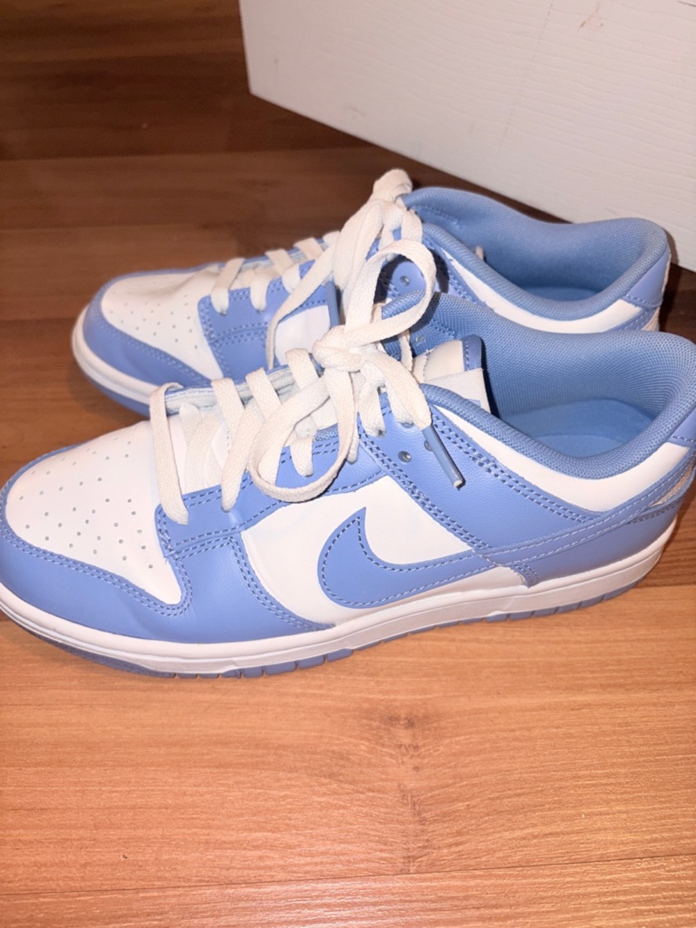 Nike Low-Top Dunks in White and Light Blue